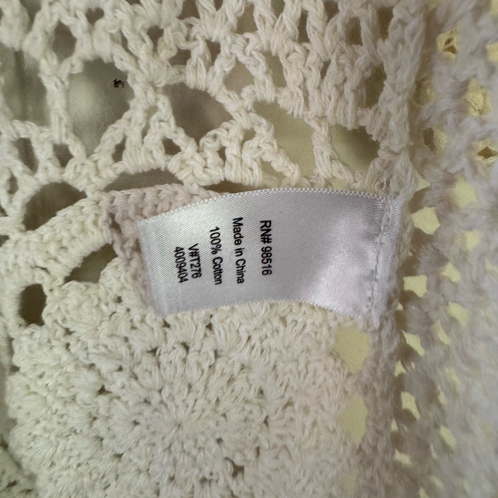 100% cotton, vintage Coldwater Creek Cream Open-Front Crochet Cardigan - Picture 4 of 7